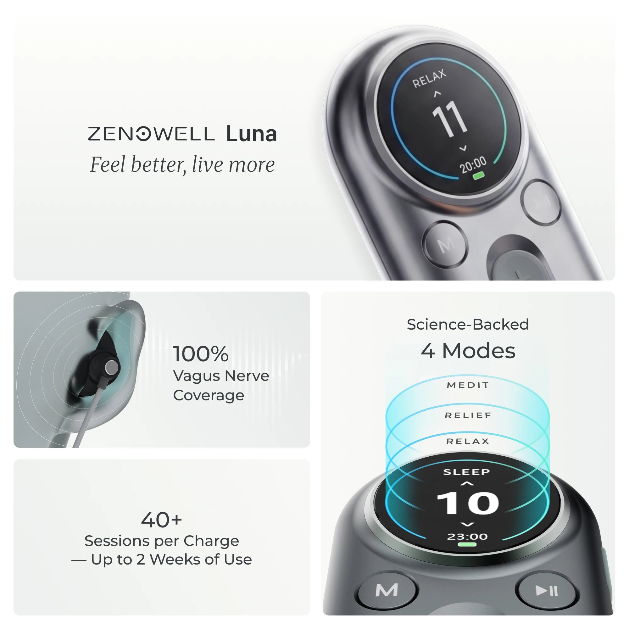 ZenoWell taVNS Ear Stimulator for Sleep & Stress Relief