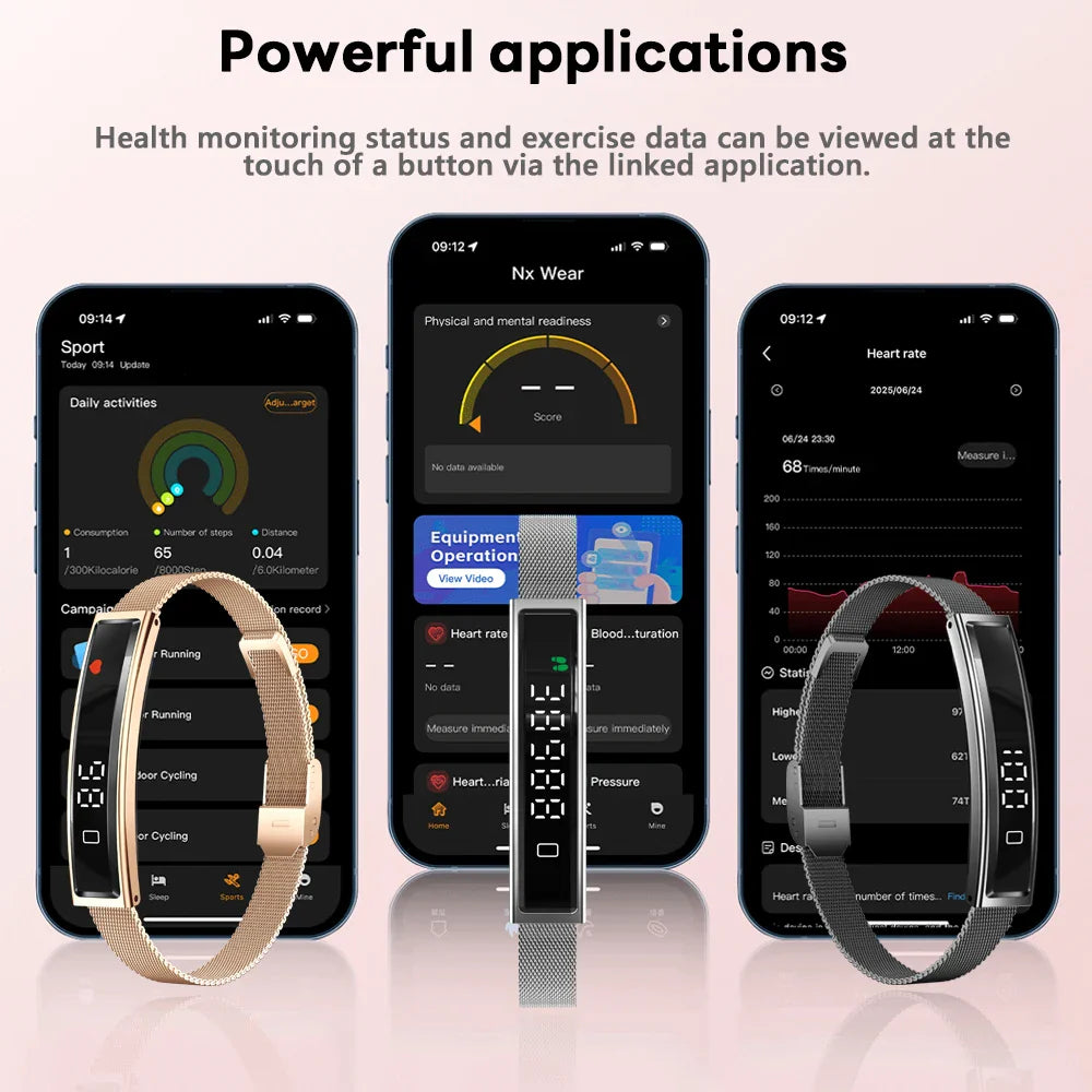 Women Smart Bracelet Fitness Tracker - Fine Steel Band