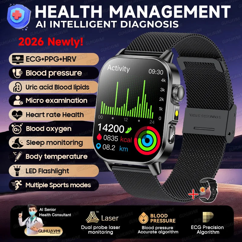 ECG+PPG Smart Watch with AMOLED Display and Health Tracking