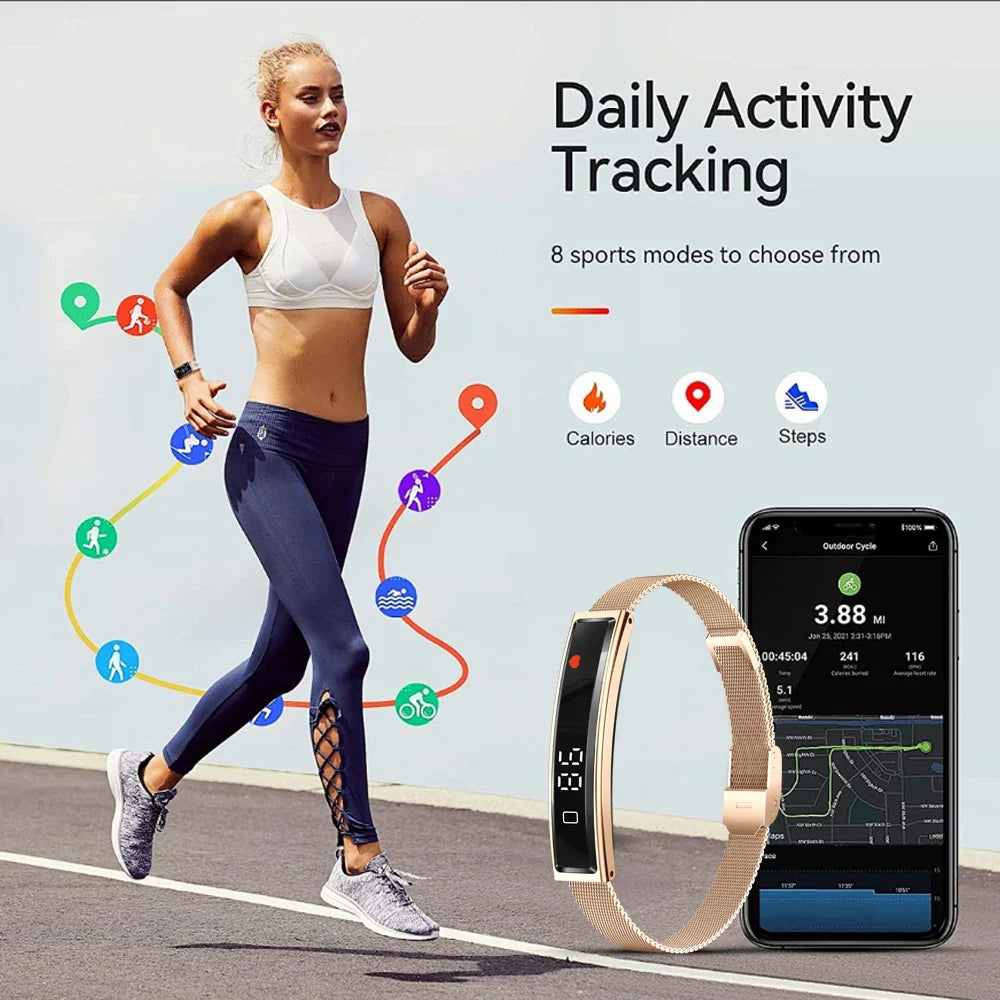 Women Smart Bracelet Fitness Tracker - Fine Steel Band