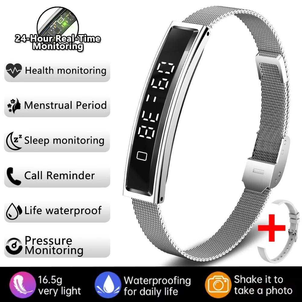 Women Smart Bracelet Fitness Tracker - Fine Steel Band
