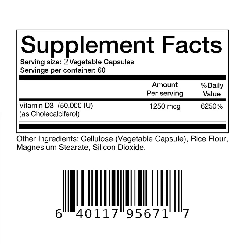 Vitamin D3 50000 IU - Supports Immune and Bone Health