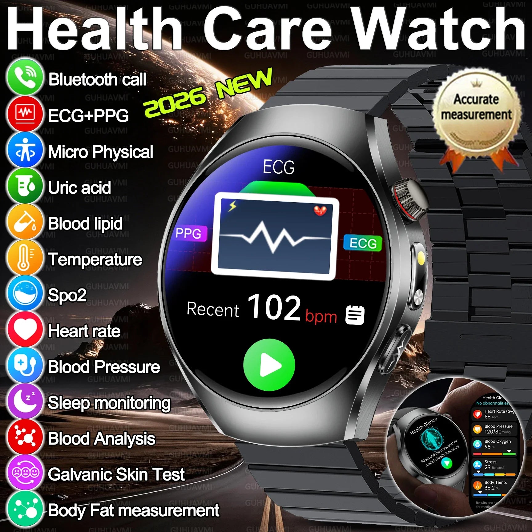 Health Smart Watch ECG PPG Bluetooth Call 24h Heart Rate