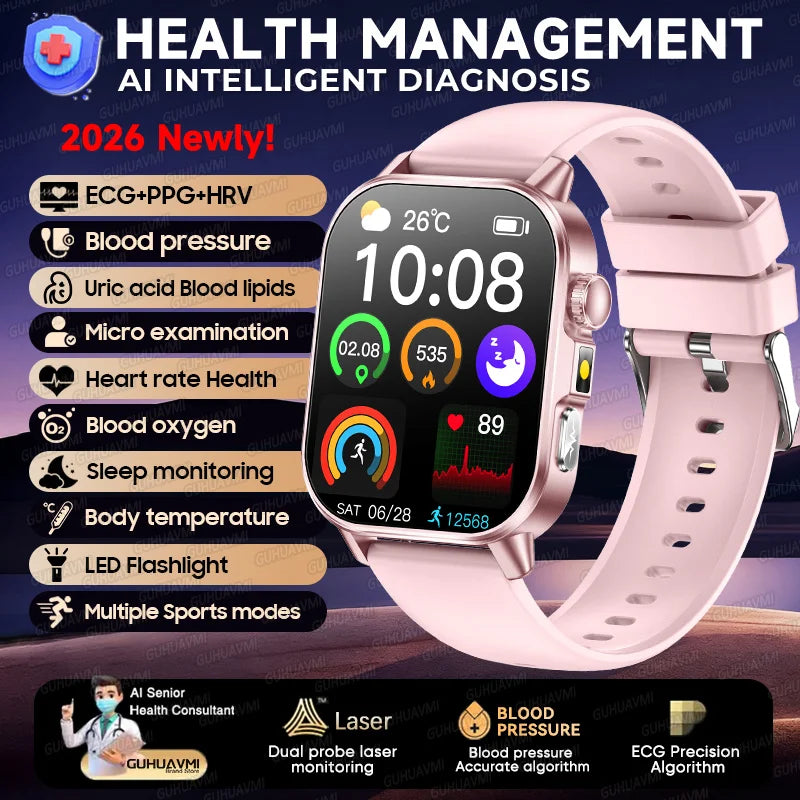 ECG+PPG Smart Watch with AMOLED Display and Health Tracking