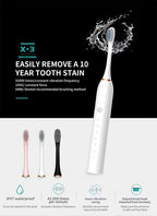 Electric Ultrasonic Toothbrush USB Charging Waterproof Adult