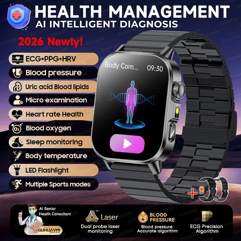ECG+PPG Smart Watch with AMOLED Display and Health Tracking