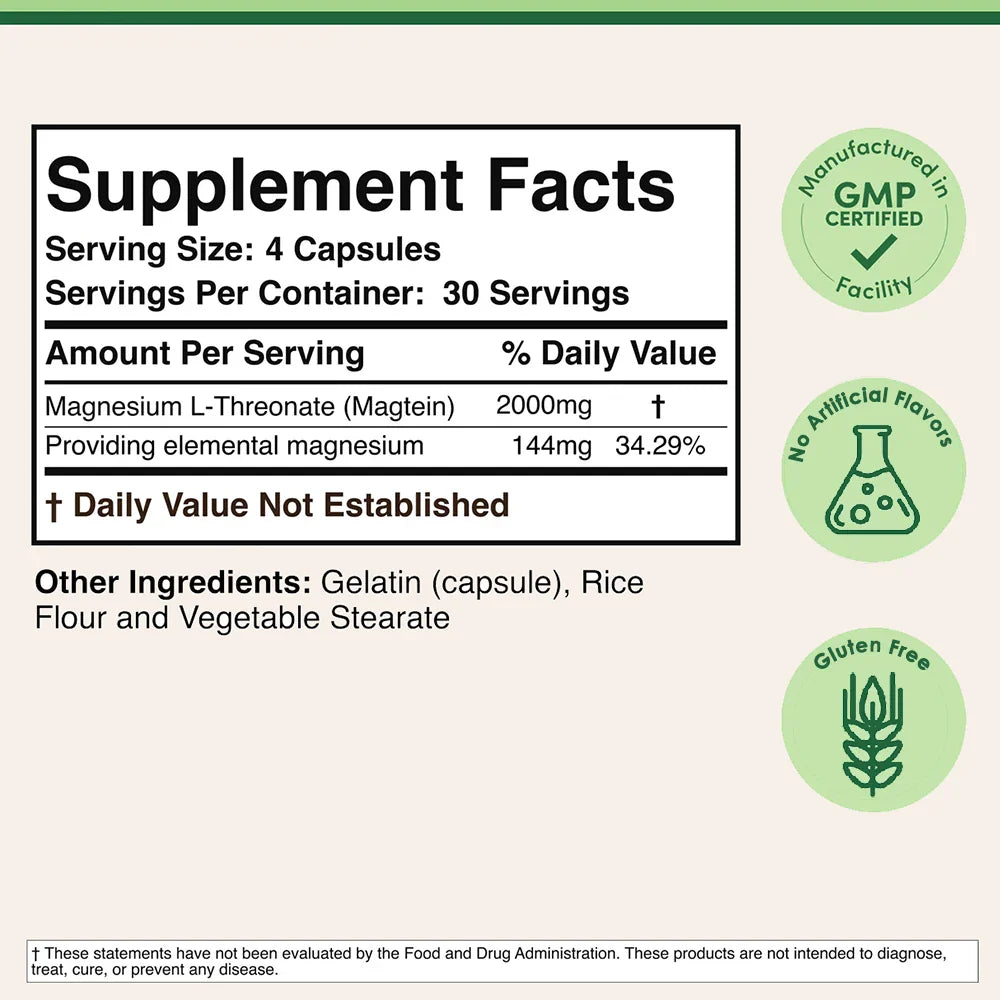 Magnesium L-Threonate Supplement 120 Capsules