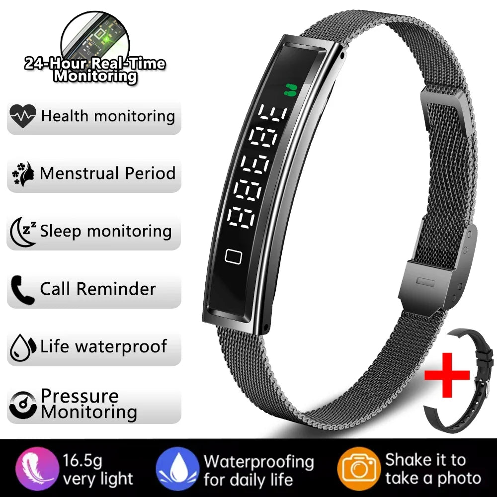 Women Smart Bracelet Fitness Tracker - Fine Steel Band