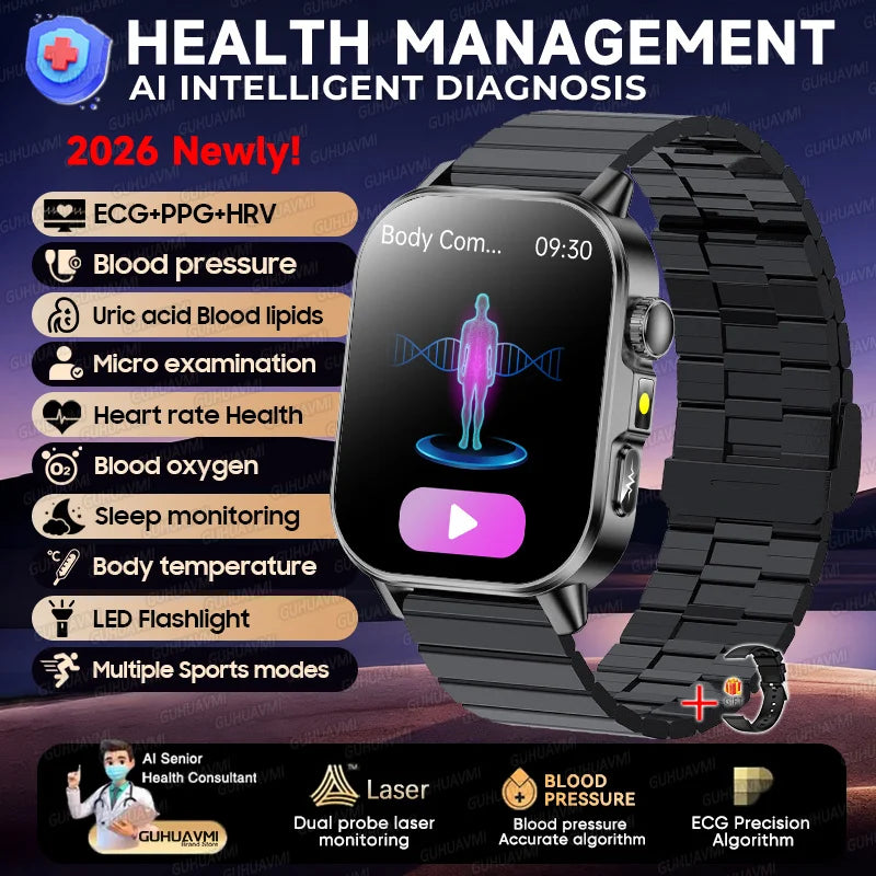 ECG+PPG Smart Watch with AMOLED Display and Health Tracking